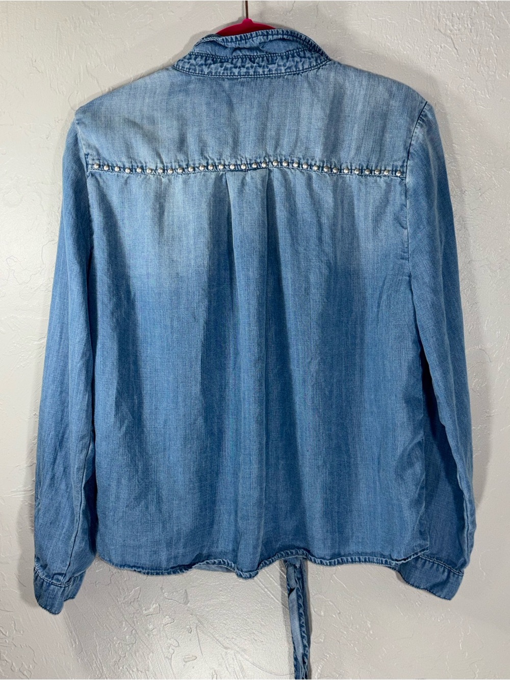 Reba Light Blue Embroidered Tie-Front Denim Blouse - Picture 11 of 12